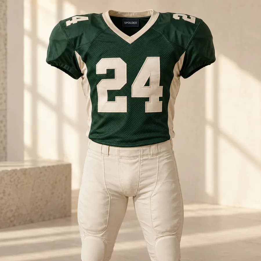 American Football Uniforms in green and cream, illustrative design