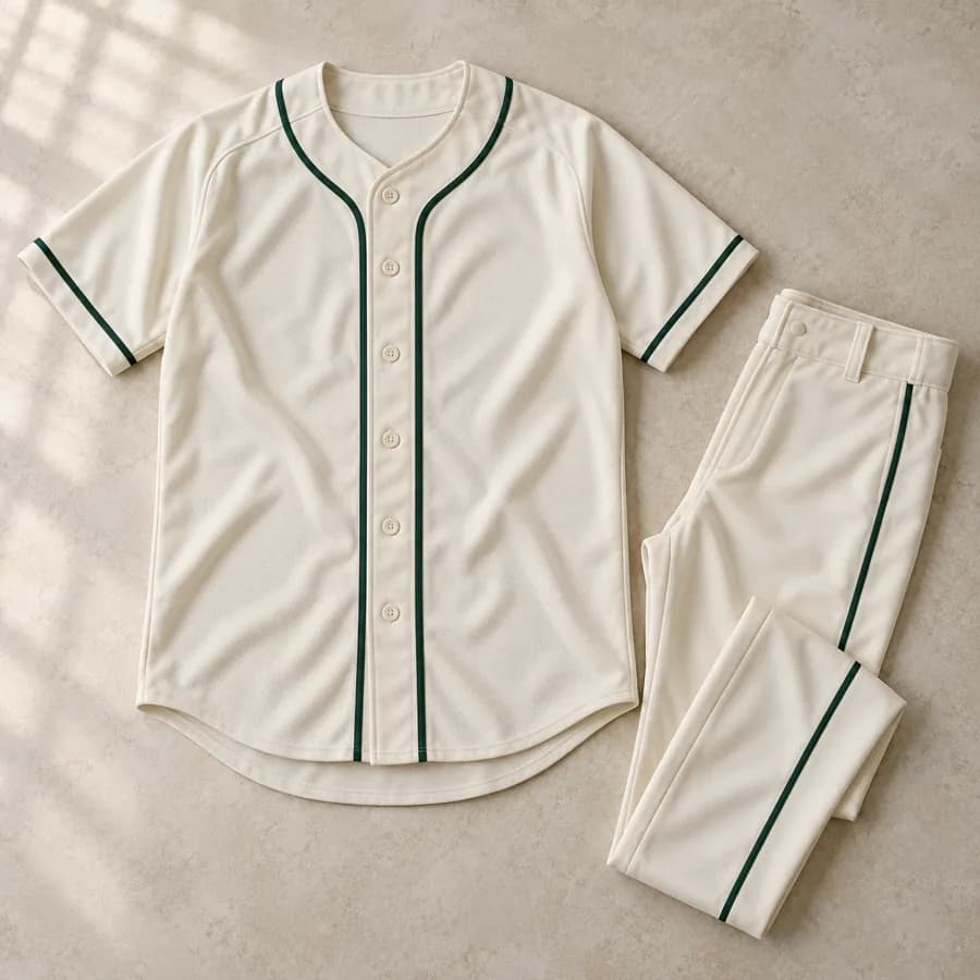 Baseball Uniforms in green and cream, illustrative design