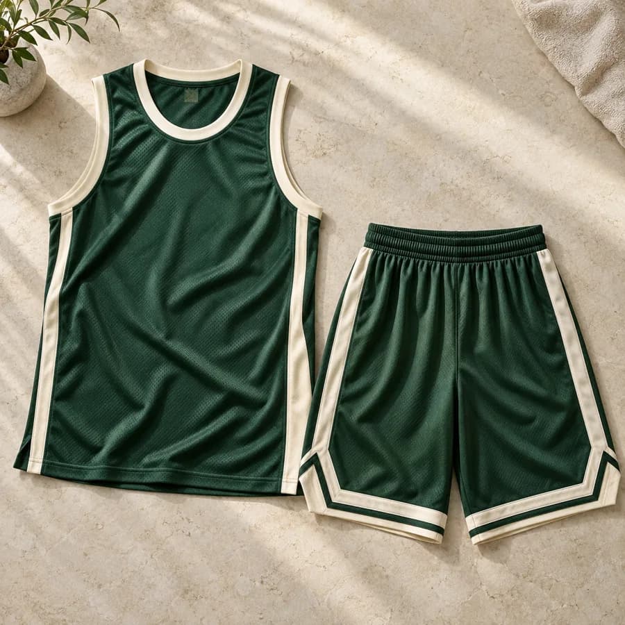 Basketball Uniforms in green and cream, illustrative design
