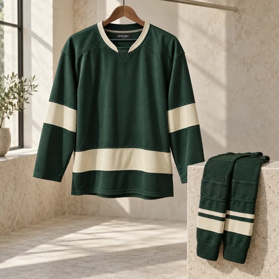 Ice Hockey Jerseys in green and cream, illustrative design